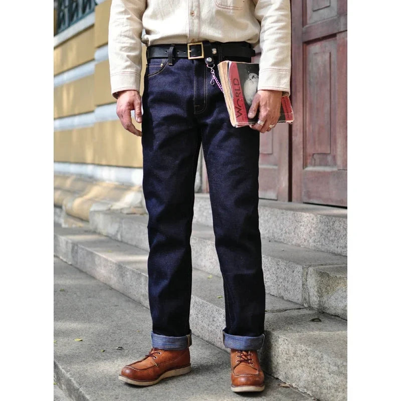 Mens Jeans 21 Oz Rainbow Selvedge Denim Vintage Raw Jeans for Men Sanforized Unwashed Heavyv Denim Jeans