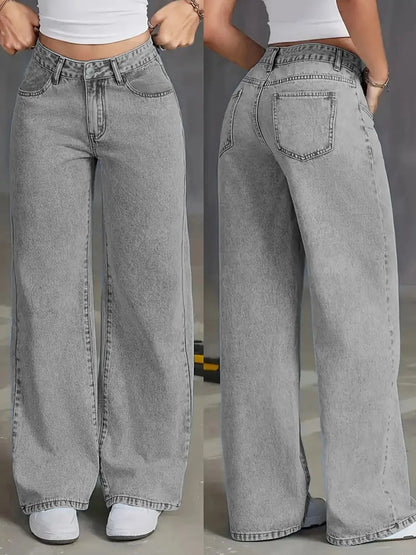 Autumn new high-waisted wide-leg women's jeans - light grey washed jeans, loose and fashionable, suitable for casual wear