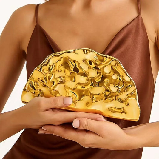 Creative Half Moon Shape Gold Purse For Women Silver Acrylic Bag Exquisite Brand Hand-held Evening Bag Shoulder Messenger Bag