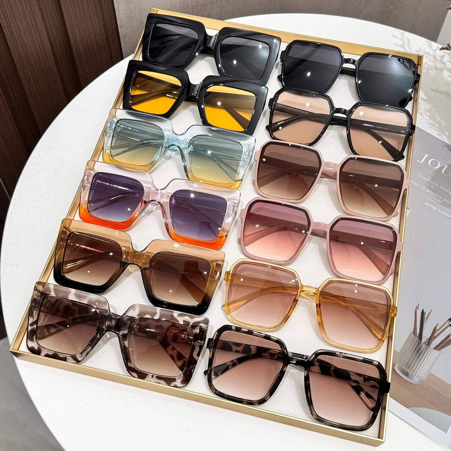 12Pcs Fashionable Oversized Square Frame Glasses Set, Classic Trendy Color Combinations, Stylish Outfits, Daily Life