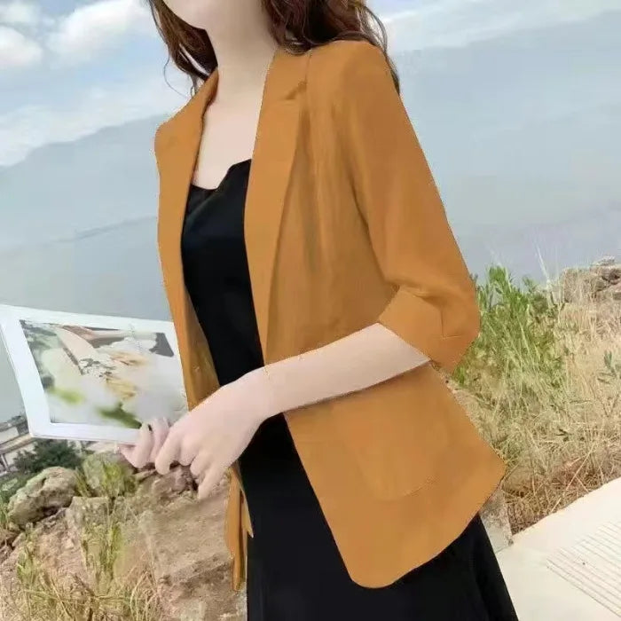 Linen Small Blazer For Women, Thin  Summer Suit, Korean Version, Sun Protection, Casual British Style, White And Black