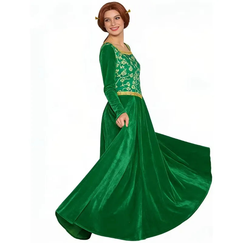 Cosplay Shrek Costume Anime Fiona Princess Dress Wig Woman Long Sleeves Green Dress Halloween Cosplay Halloween Carnival Clothe