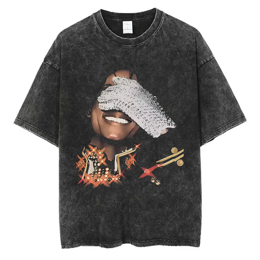 Washed Vintage Michael Jackson Face Graphic T-shirt Men Women Classic Retro Gothic Rock T Shirts Male Hip Hop Oversized T-shirts