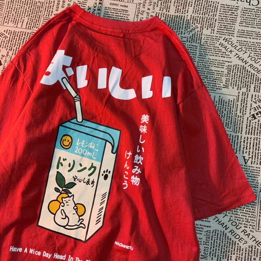 Cute Japanese Cat Print Plus Size T-shirt Women Summer Short Sleeve Loose Casual Tee Shirt Streetwear Cotton Harajuku Clothing