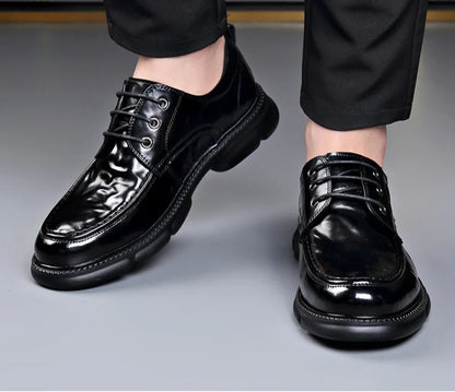 Summer Hallow Cow Leather Shoes for Men Fashion Casual Black New Designer Dress Shoes Male Lace Breathable Platform Shoes Man