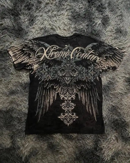 Retro Xtreme Angel Wing Men Yellow Short Sleeves Harajuku High Street American Fashion T-shirt Man Women Summer Tops