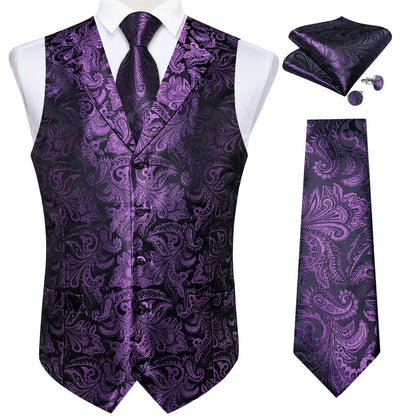 Men's Vest Tie Set Paisley Tuxedo Suit Waistcoat and Necktie Hankerchief Cufflinks for Wedding Party Groom Clothing