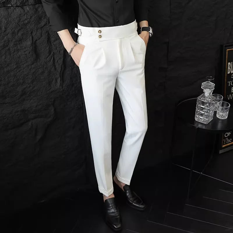 Italian Style Neapolitan High-waisted Suit Pants High Quality Fashion Men's Slim Fit Business Office Social Wedding Trousers