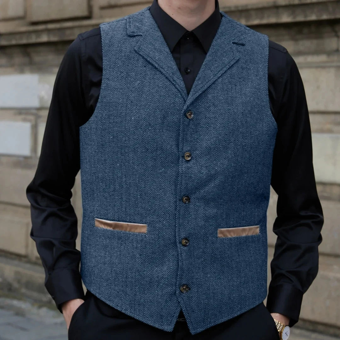 Men Vest Gray Blue With Lapel Single Button Waistcoat For Wedding Birthday Formal Business Casual Banquet Daily Men Suit Vest