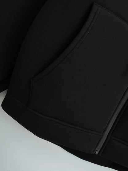2026 Casual Women's Soild Zipper Hoodie Long Sleeve Big Pocket Zipper Jacket With Hood Female Loose Outerwear Coat Tops