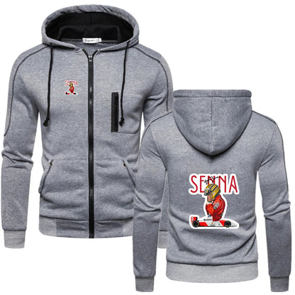 2026 Ayrton Senna Graphic Spring And Autumn Men's New Solid Color Hoodies Fashion Cotton Zipper Warm Street Jacket