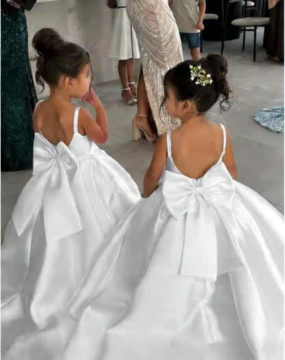 Ivory Flower Girl Dress With Bow Strap Mini Bridal Wedding Dress Kids Ball Gown 1st Communion Frock Customized Vestidos De Noiva