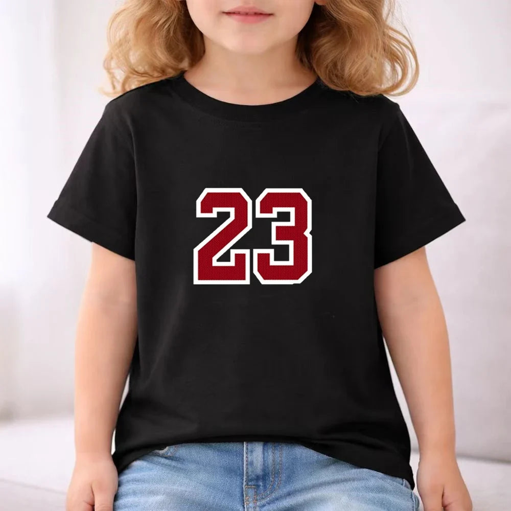 Kids T-shirt Basketball No. 23 Summer Round-Necked Print Boy Girls 3-12Years Top+Shorts Two-piece Set Simple Casual Handsome Set