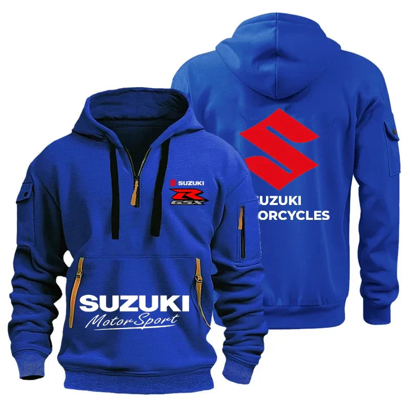 men's hooded sweatshirt for autumn and winter outdoor motorcycle sweatshirt, semi-zipper hooded sweatshirt