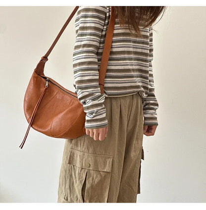 2026 New Genuine Leather Women's Bag Casual Solid Color Versatile Saddle Bag Soft Cowhide Shoulder Crossbody Bags
