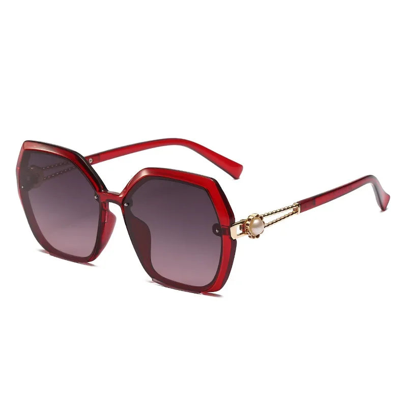 Fashion Large Frame Ladies Hollow Out Clover Inlay Women Polarized Sunglasses Drive Outdoors Sun Protection UV400 Sun Glasses