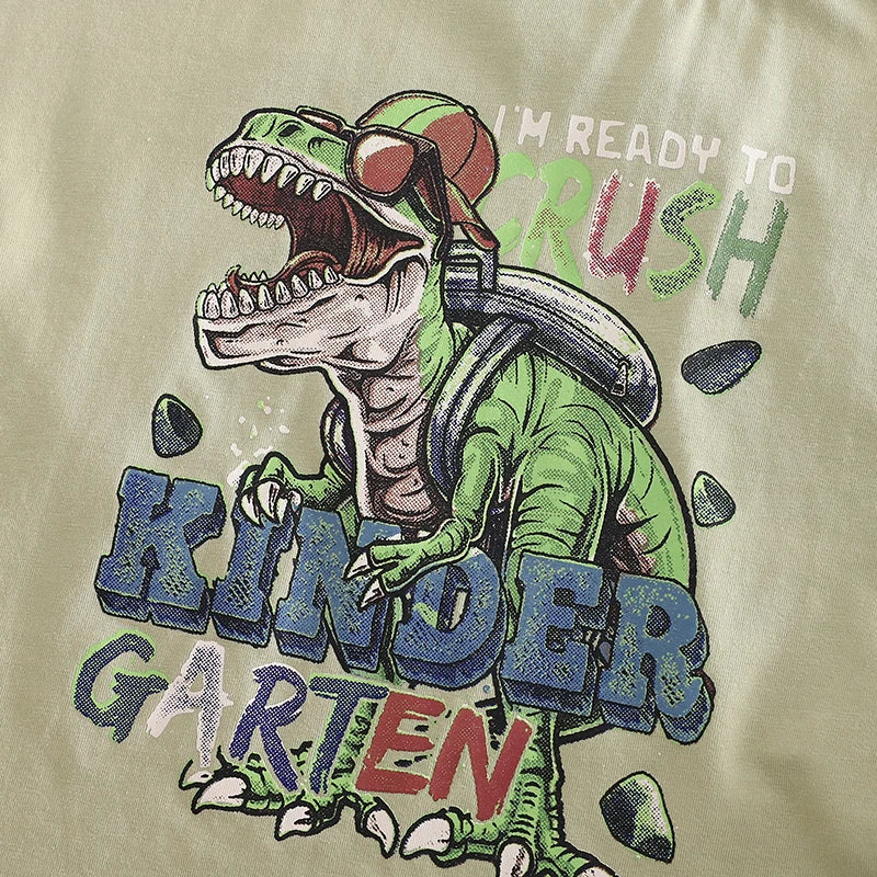 Summer New Boys' Short-Sleeved Set Boys' Casual Cartoon Dinosaur T-Shirt + Casual Denim Shorts Children's Cute Comfort Clothes