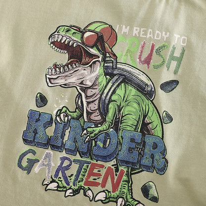 Summer New Boys' Short-Sleeved Set Boys' Casual Cartoon Dinosaur T-Shirt + Casual Denim Shorts Children's Cute Comfort Clothes