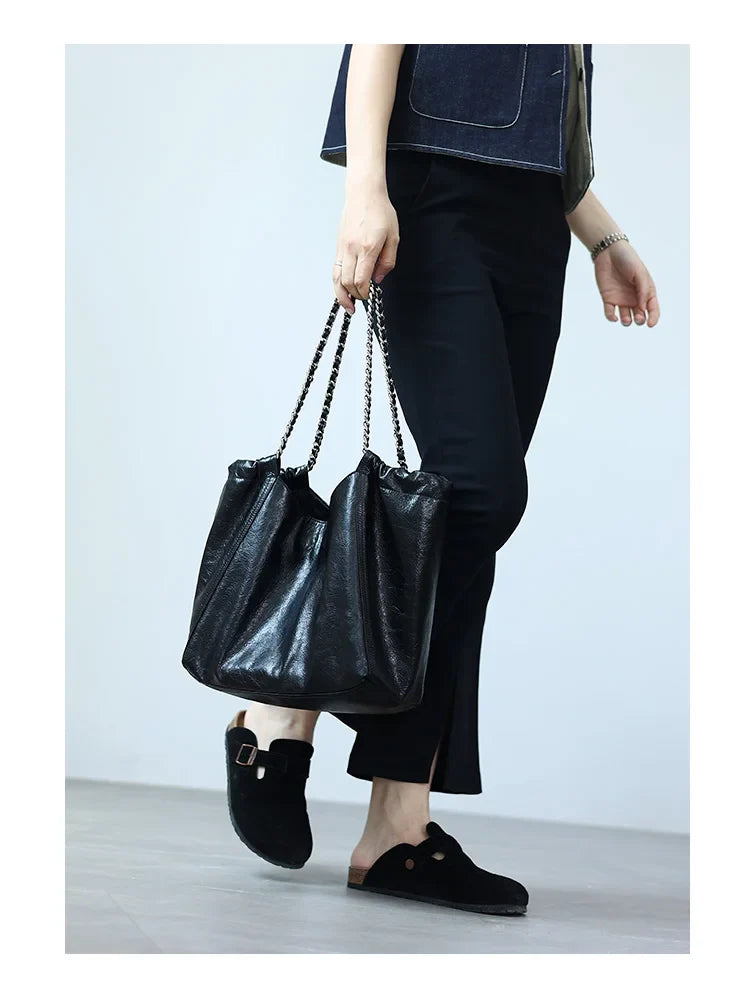 Women Genuine Leather Luxury Chain Single Shoulder Bags Large Capacity Soft Handbag Suitable For Working And Travling