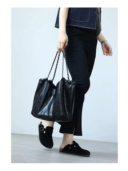 Women Genuine Leather Luxury Chain Single Shoulder Bags Large Capacity Soft Handbag Suitable For Working And Travling
