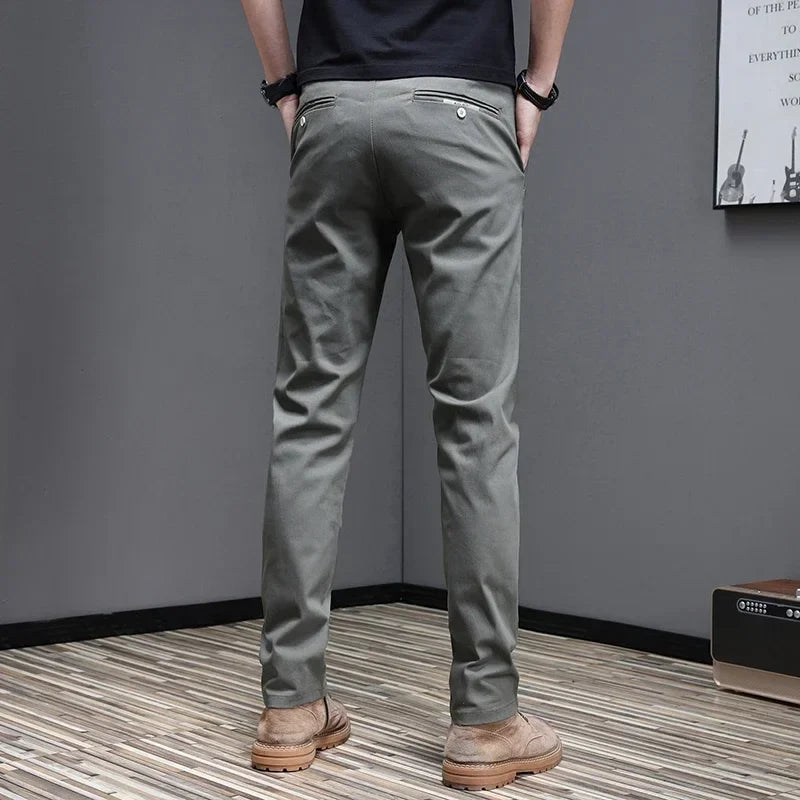 2024 Spring Summer Men's Casual Pants 97.8% Cotton Business Korean Fashion Slim Fit Stretch Gray Black Khaki Trousers Male Pant