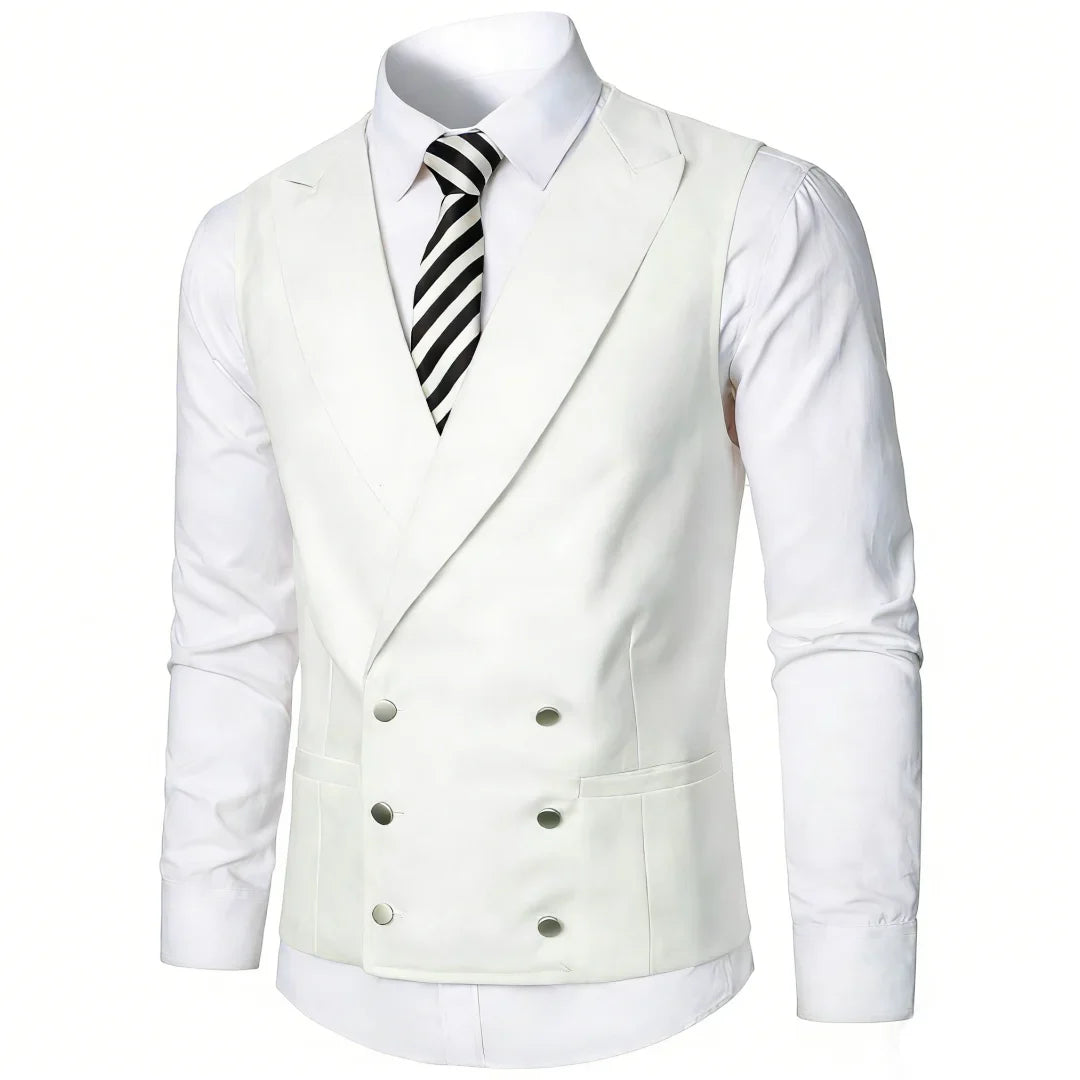 Men Vest Ivory Double Button With Lapel Solid Waistcoat For Wedding Banquet Party Business Office Casual Daily Men Suit Vest
