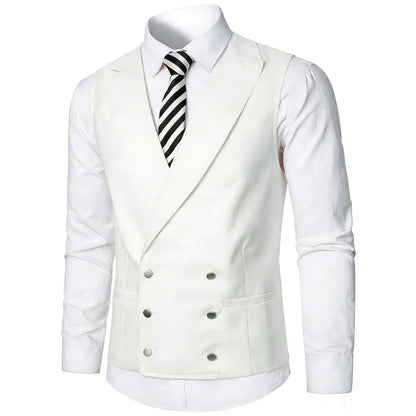Men Vest Ivory Double Button With Lapel Solid Waistcoat For Wedding Banquet Party Business Office Casual Daily Men Suit Vest