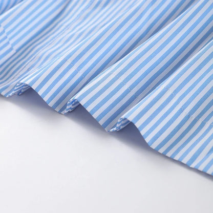 Elegant Women's Striped Long Dress Summer Lace Up Turn-Down Collar Single-breasted Blue A-line Dresses 2026 Lady Holiday Robes
