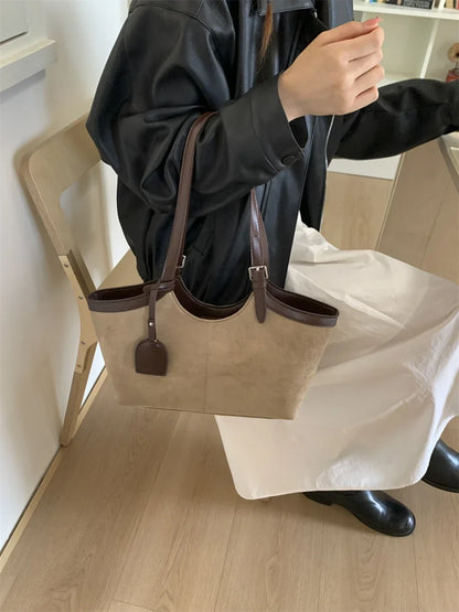 2026 Autumn Retro Suede Shoulder Bags for Women Faux Patchwork PU Underarm Armpit Bag Work Travel Casual Street Designer Handbag