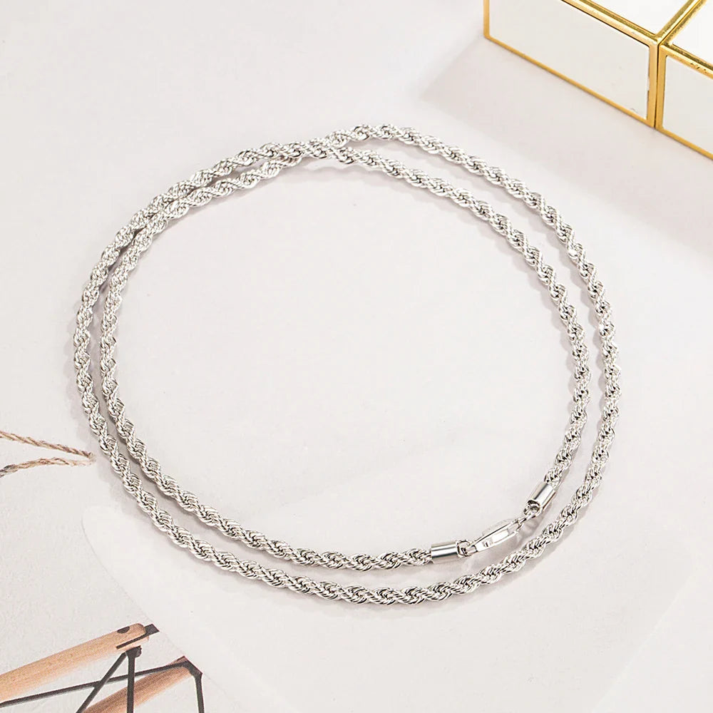 Men 100%925 Sterling Silver 3mm Twist Rope Chain Necklace Women Diamond Cut Clasp Box Chain 16-30 inch Chocker Jewelry Boy Gifts