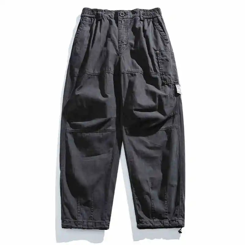 Japanese Vintage Cargo Pants Men Premium Cotton Loose Fit Straight Leg American Fashion Casual Trendy Streetwear Long Workwear
