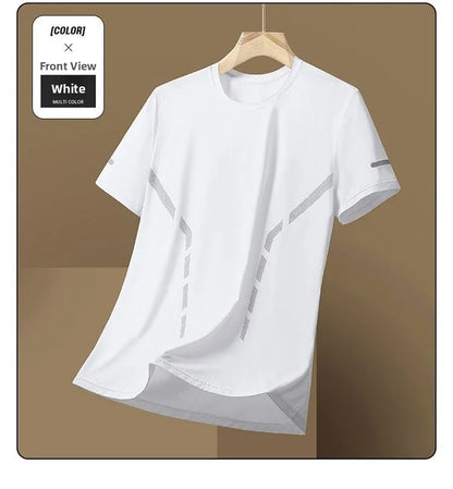 Ice Silk Men's T-Shirt Quick Dry Thin Short Sleeve Breathable Half Sleeve Large Size Casual Sporty Trendy round Neck Short Sl...