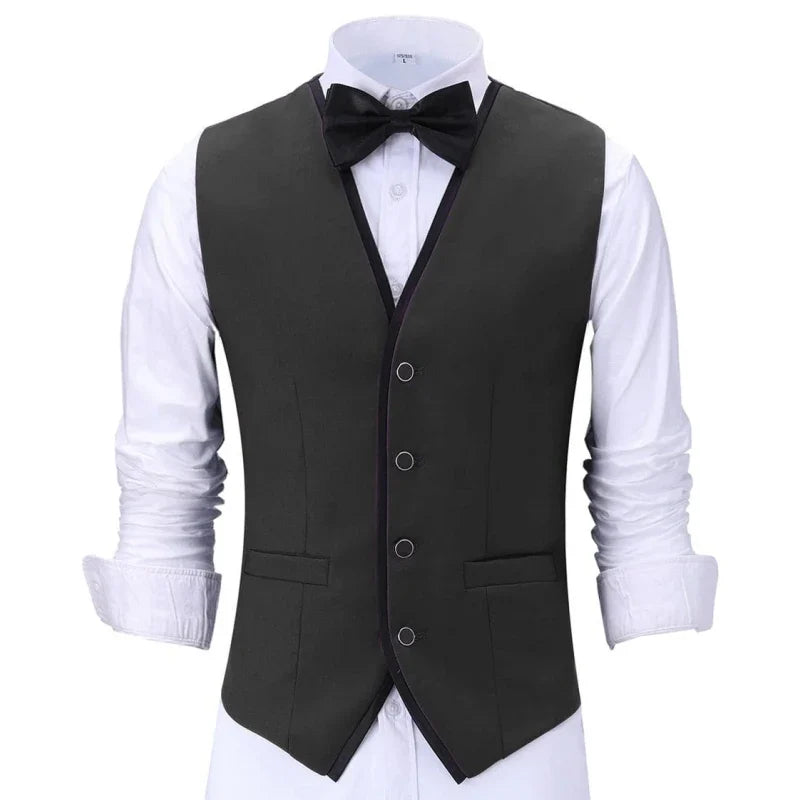 Men Vest Purple With Black Side Single Button Waistcoat For Wedding Banquet Birthday Business Casual Work Set Men Suit Vest
