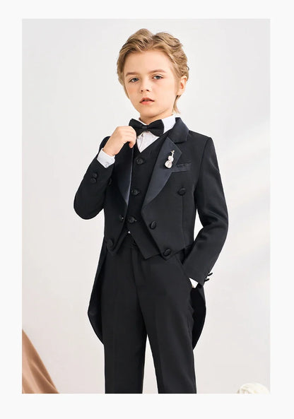 Boys Black 007 Piano Photography Suit Kids Party Ceremony Costume Children Birthday Wedding Prom Eve Performance Tuxedo Dress