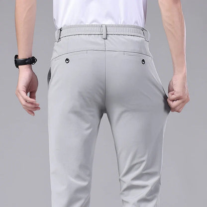 Ultra-thin Elastic Men's Casual Trousers Summer Quick-drying Ice Silk Slim Straight Business Solid Color Trousers Black Gray