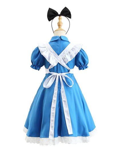 Children Blue Alice In Wonderland Halloween Costume For Kids Party Lolita Maid Dress Cosplay Fancy Carnival Costumes Girls