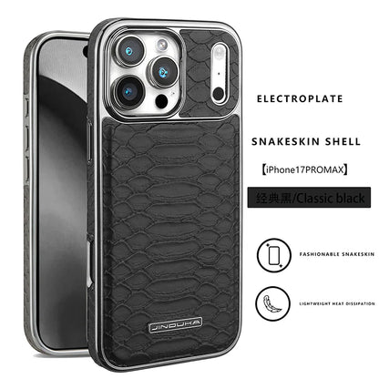 Luxurious And Stylish Snake Patterned Leather Phone Case, For IPhone 17 16 15 Pro Max 17Air Protective Case, With Flannel Lining