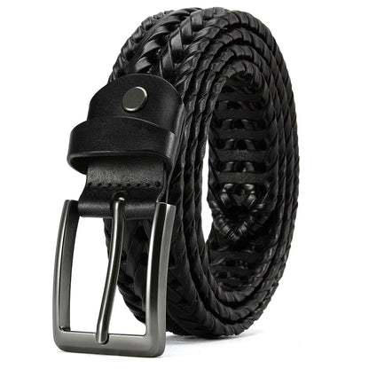 Leather Braided Belts for Mens Casual Woven Leather Belt for Dress Pants