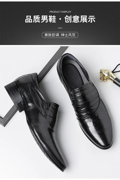 2026 New Low-heeled Business Shoes for Men Black Spring Summer Leather Shoes Male Fashion Casual Dress Shoe Man