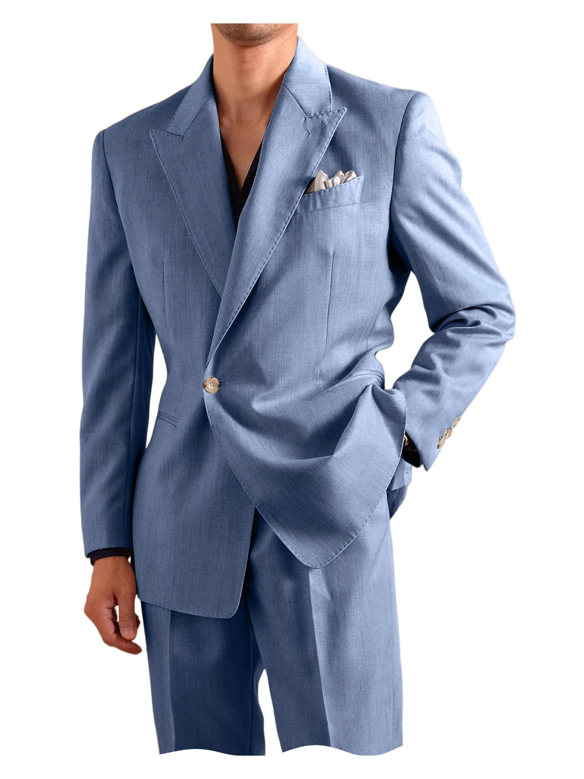 Men's 2 Piece One Button Suit Set Peak Lapel Slim Fit Blazer Long Pants Formal Wear for Wedding Party Prom Business