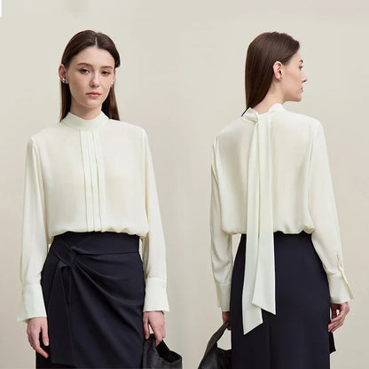 Women's Chiffon Blouse 2026 Autumn New Tie Neck Elegant Office Top French Style Stand Collar Flowy Shirt for Women 12641131