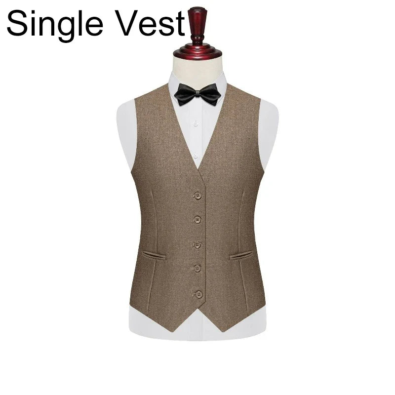Men 2-piece Set British Style Single-breasted V-neck Vest Man Straight-leg Pant Male Slim Wedding Office Casual Outfit
