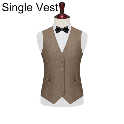 Men 2-piece Set British Style Single-breasted V-neck Vest Man Straight-leg Pant Male Slim Wedding Office Casual Outfit