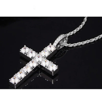 5.5ct Moissanite Cross Necklace Solid s925 Sterling Silver 1.6mm Rope Chain Necklaces for Women Man Christian Jewelry