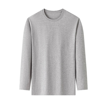 Men's Solid Color Round Neck Cotton Long Sleeved T-shirt Summer Comfortable Top