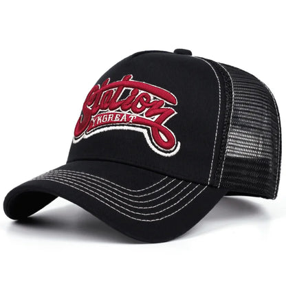 New Unisex American Locomotive Letter Embroidery Baseball Hats Sunshade Color Block Breathable Retro Trucker Caps Versatile Mesh