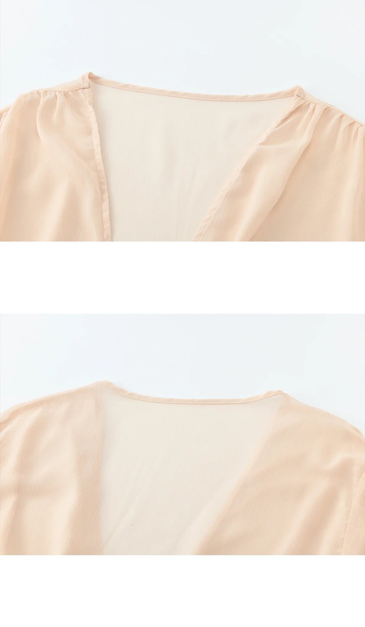 Women's French Style Beige Sheer Chiffon Blouse V Neck Lace Trim Elastic Waist Peplum Top For Spring Summer MXF16T1588