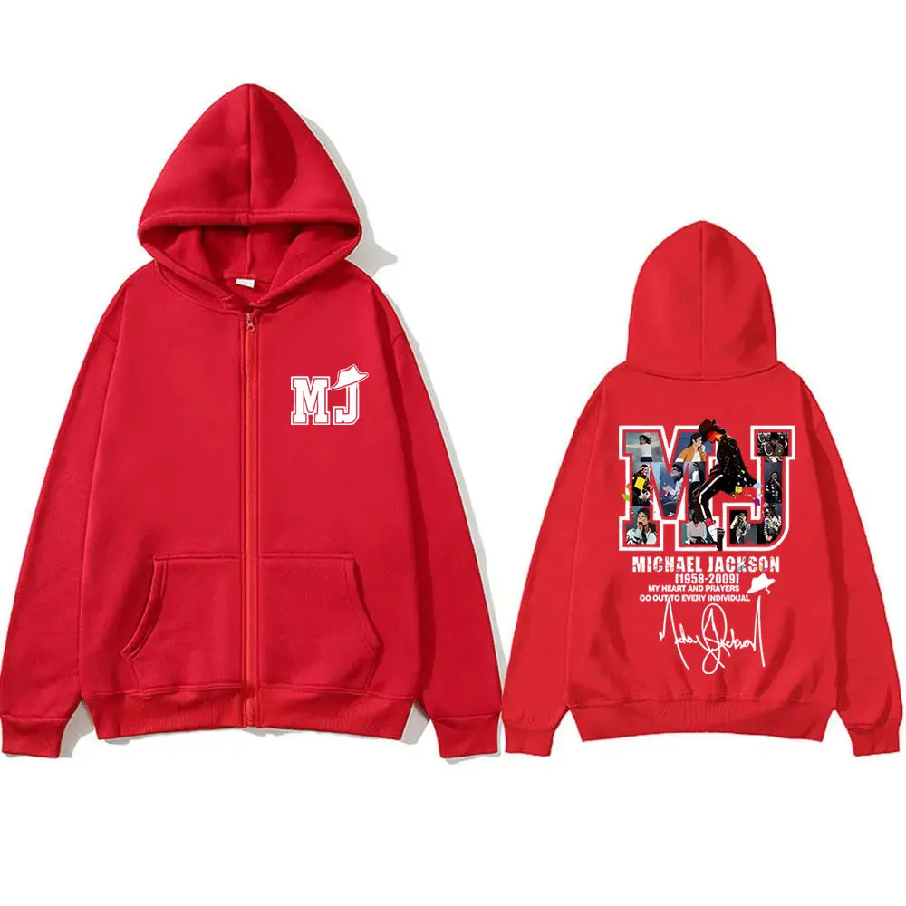 Classic Vintage Michael Jackson Zipper Hoodie Men Women Hip Hop Punk Rock Oversized Zip Up Jacket Men's Fleece Zip Up Sweatshirt