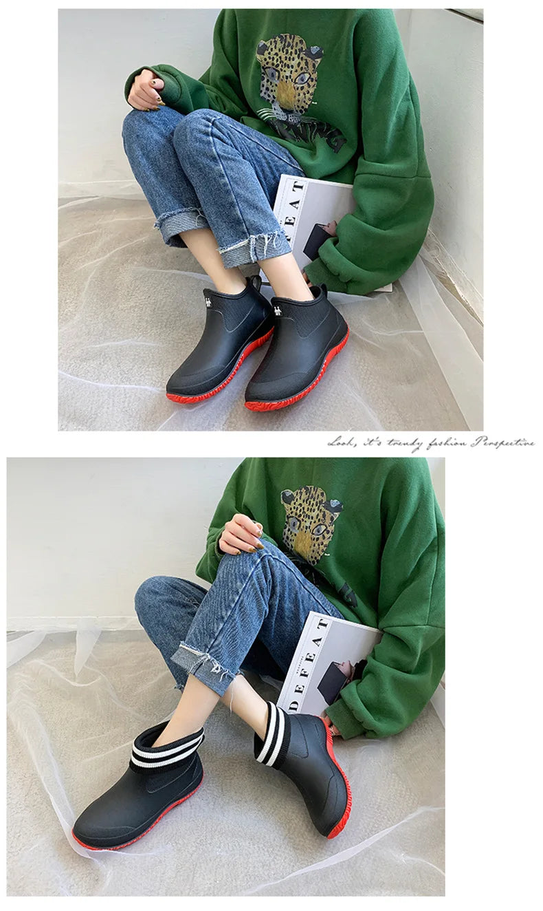Men's Rain Boots Women's Ankle Water Shoes Non-slip Waterproof Safety Work Shoes Warm Cotton Platform outer wear Couple Lovers
