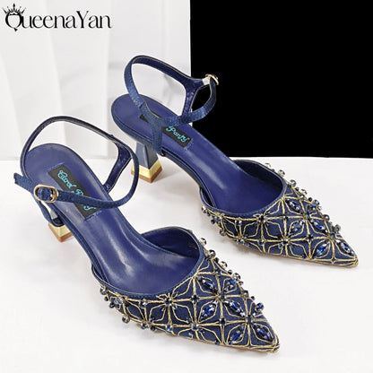 Elegant Full High Quality Diamond Design Olive Color Italian Women's Shoe and Handbag Set for Weddings and Special Occasions
